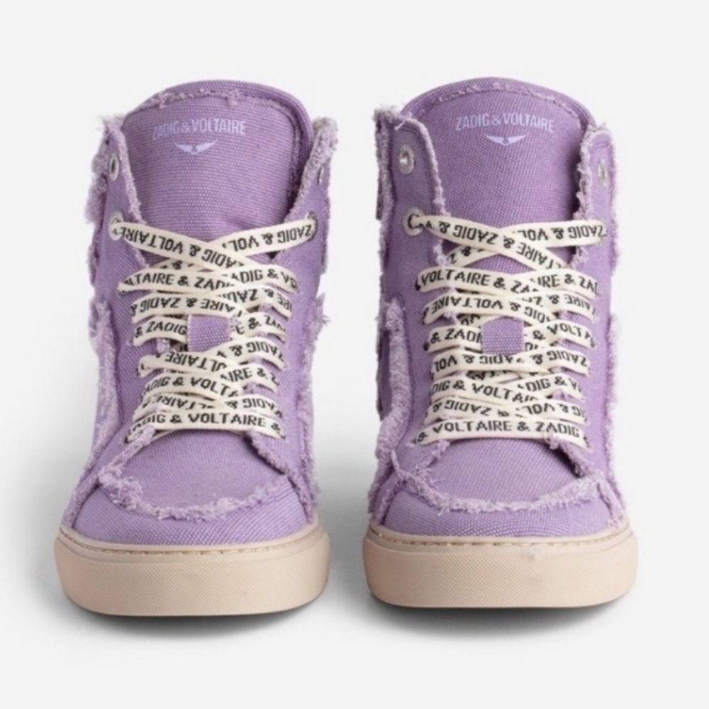 NIB Zadig & Voltaire High Flash Canvas 39 Boomerang Lavender Vintage-effect 8 - Picture 3 of 12
